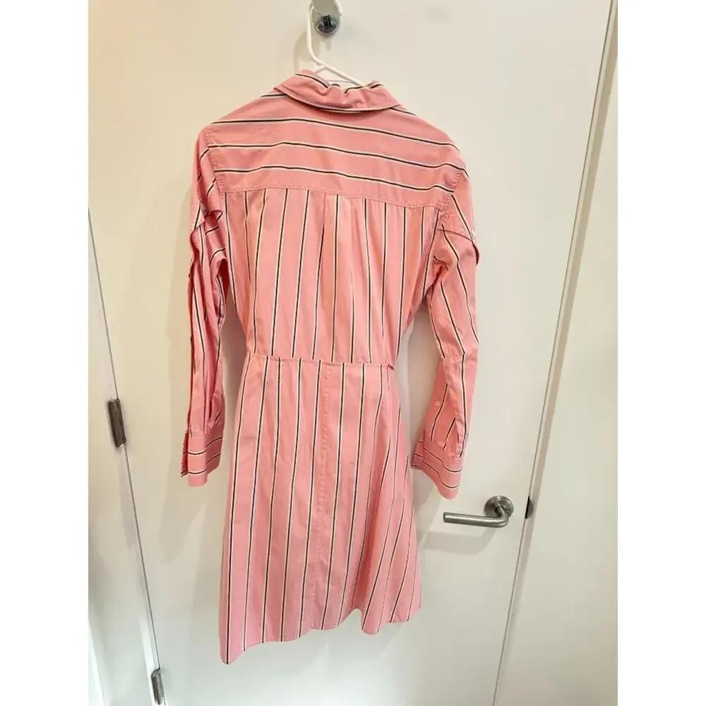 Derek Lam 10 Crosby Pink White Striped Shirt Dress Size 8 Designer Classic - Picture 7 of 8